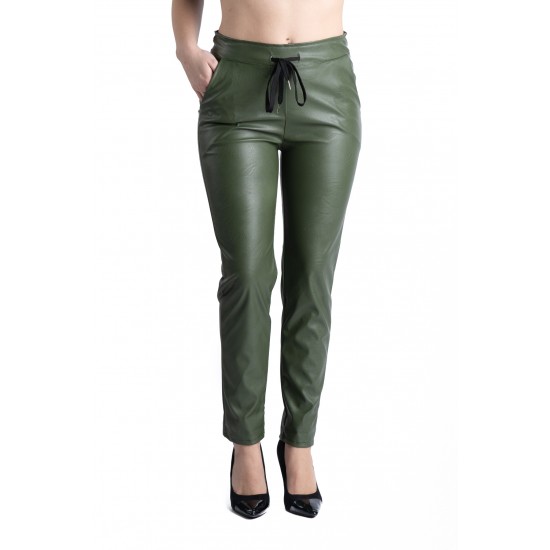 Pantaloni Piele Ecologica Tip Boyfriend Kaki Tessa Marime Mare Pantaloni Piele Ecologica Tip Boyfriend Kaki Tessa Marime Mare
